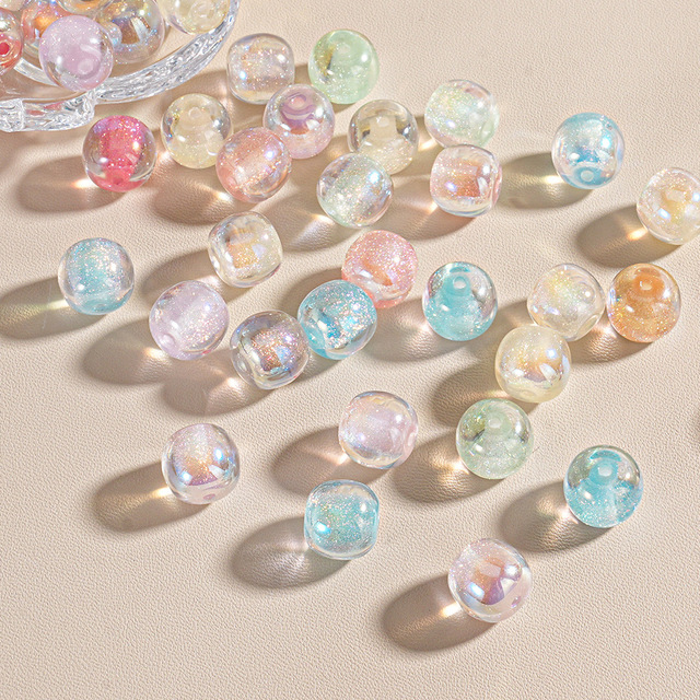 High Quality UV Magic AB Color Coated Acrylic Round Faceted Beads Craft Beads in Assorted Colors DIY Jewelry Accessories