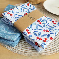 Essuie-tout de cuisine en coton gaufré multi-usages durable avec motifs de fruits et de feuilles pour le nettoyage de la vaisselle à la maison