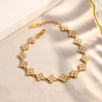 Pulsera De Trébol De Cuatro Hojas Con Corte Brillante Redondo Chapada En Oro 18K Para Mujer Uso Diario Origen Yiwu