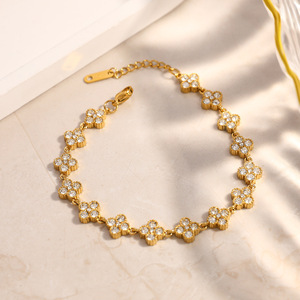 Four Leaf <b>Clover</b> Diamond <b>Bracelet</b> 18k Gold Plated Women's Everyday Wear Jewelry - Product Image 2