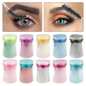 Herramientas Profesionales de Manicura y Maquillaje de Pestañas, Cepillo de Pestañas de Plástico con Mango de Cristal Colorido, 100 Piezas - Product Image 1
