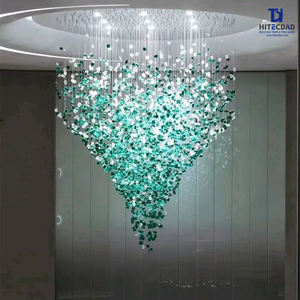 レストラン、ホテルロビー装飾用吊り下げ照明、モダンラグジュアリー大型ガラス製エンジニアリングカスタムシャンデリア照明 - Product Image 2