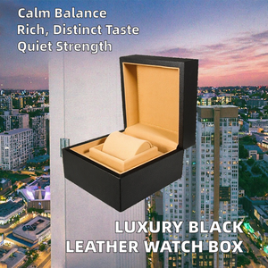 Wholesale Luxury <b>Black</b> <b>Leather</b> <b>Watch</b> Case Dustproof Rectangle Design Outside Position <b>Black</b> Box - Product Image 3