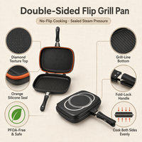 Smartpan Poêle à double gril en aluminium moulé sous pression de haute qualité Conception ergonomique sans éclaboussures Antiadhésive