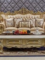 Table basse en bois massif de style européen avec détails sculptés en marbre naturel, meubles de salon, tiroirs C08a