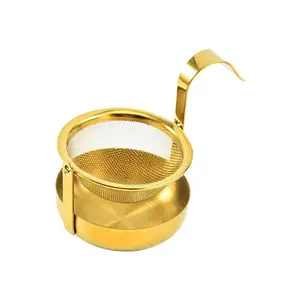 Hot Sale Metal Tea Infuser Gold Stainless Steel Fine Mesh Tea Filter Strainer with Rotate Bottom Tray