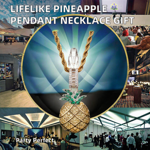 Collier pendentif en forme d'ananas en laiton plaqué argent, cadeau hip-hop pour homme, délicat, mignon, réaliste, feuille verte en zircon, fruit tropical - Product Image 2