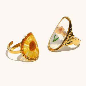 Anello Apribile Dingran in Stile Europeo e Americano, Fatto a Mano in Acciaio Inox Placcato Oro 18K <span class=keywords><strong>con</strong></span> Motivo a Margherita e Fiore di Ciliegio - Product Image 1