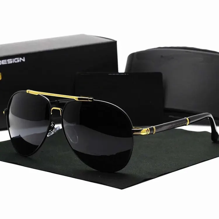 Sunglasses Polarized Men Driving Sun Glasses Double bridge Classic High End Black Mirror Eyewear Male