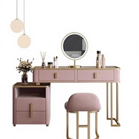 Coiffeuse réglable en bois de chêne français avec miroir éclairé et tabouret – Station de maquillage moderne pour chambre et hôtel