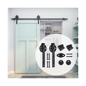 Kit de herrajes para puerta de granero con rodillo deslizante negro resistente de proveedor OEM al por mayor para puerta de madera - Product Image 4