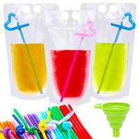Pochettes transparentes personnalisées avec logo, refermables, en plastique, pour boissons, avec pailles et trou de suspension, pour jus, cocktails et liquides