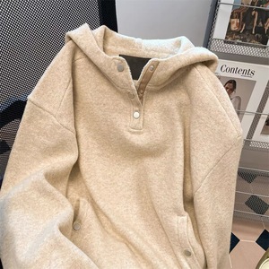 Dalang Women's Hooded Knit <b>Cardigan</b> Loose Fit <b>Thick</b> Wool Sweater Winter Anti-Pilling Full Sleeve Single-Breasted - Product Image 2