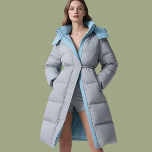Abrigo de plumón acolchado de lujo para <span class=keywords><strong>mujer</strong></span>, cortavientos, con cremallera, de moda, talla grande, largo, para esquí, de plumas de ganso blanco - Product Image 2