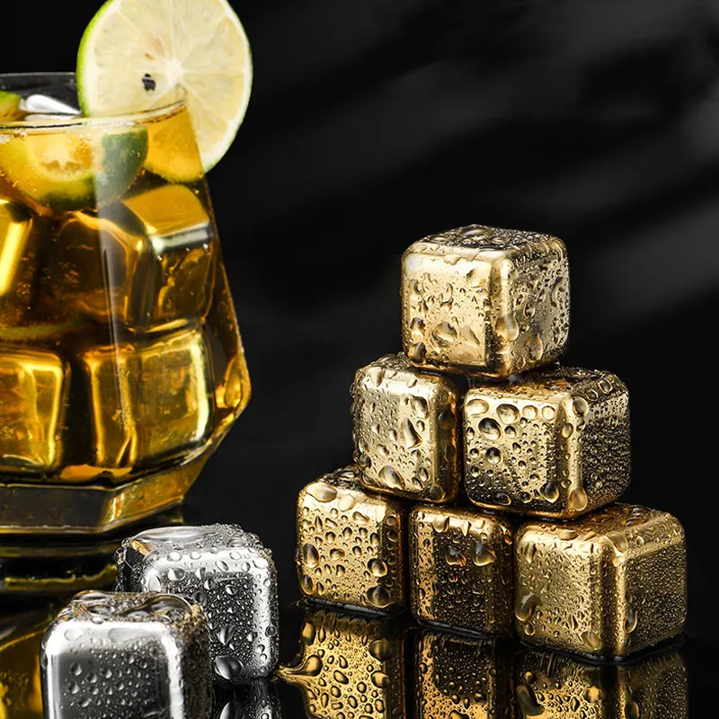 Bar Accessories Metal Mini Stainless Steel Ice Cube with Tong Wine Bar Wisky Chiller Stones Reusable Ice Cubes for Cola