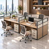 Poste de travail industriel modulaire personnalisé pour 4 personnes avec bureau informatique, table de personnel, meuble à tiroirs sur pied et cloison d'intimité