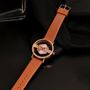 TOMI T100 Hollow <b>Perspective</b> Quartz Watch | Rose Gold Case · Brown Leather Strap · Unisex Fashion · Couple Style - Product Image 5