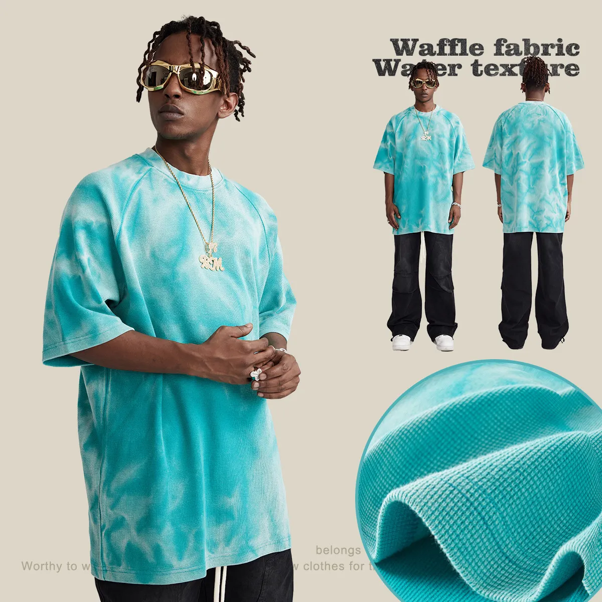 Shinbene Zwaargewicht Wafel Katoen Oversized Heren T-Shirt Unisex Vintage Tie Dye Vrijetijdsbesteding Sport Tee Top