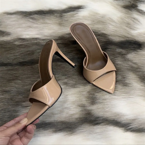 High Quality PU <b>Red</b> Bottom Ladies Sandals European American Summer Stiletto Slip-On Open Fashion Pumps Leopard Print Spring Shoe - Product Image 3