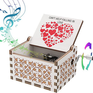 Wholesale 13 Designs Red Heart Pattern Music <b>Box</b> Handmade Crank Wooden Music <b>Box</b> Toy Ornaments - Product Image 1