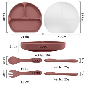 Ensemble de vaisselle écologique pour <span class=keywords><strong>bébé</strong></span> 4 pièces en gros sans BPA, assiette divisée par succion en silicone, couvercle, cuillère et fourchette pour l'alimentation des bébés - Product Image 2