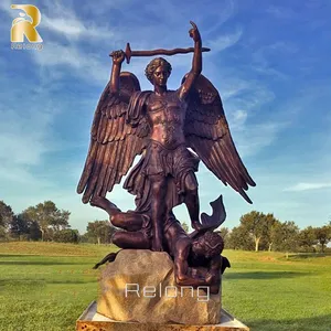 Dini katolik yaşam boyutu St Michael başmelek heykeli bronz