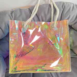 Stylish Orange PVC Tote <b>Bag</b> with Button Closure Custom Logo <b>Transparent</b> Jelly Design for Fashionable Shopping and Gift Giving - Product Image 5