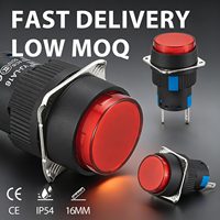 Interrupteurs à bouton-poussoir lumineux ronds en plastique avec LED 24V 1NO1NC, interrupteur à bouton-poussoir momentané de 16 mm pour appareils ménagers, etc.