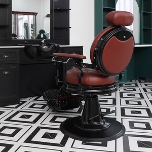 Fauteuil de Barbier Rétro en Métal, Chaise de Salon Rembourrée avec Appui-tête et Repose-pieds Ajustables pour Salon de Coiffure et Barbier - Product Image 2