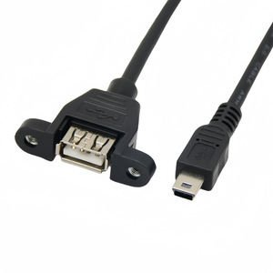 Mini <b>Usb</b> To <b>Usb</b> Female Extension Cable 0.5m With Screw Holes T Type Connector For Data Transfer Black - Product Image 4