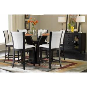 DB Modern Contemporary Set of 2 Counter Height <b>Dining</b> <b>Chairs</b> <b>White</b> Faux Leather Upholstered Espresso Finish Hardwood Solid Seat - Product Image 6
