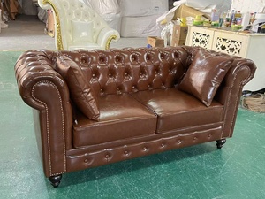 Luxe américain bar canapé bouton canapé orange classique vintage en cuir véritable canapé <span class=keywords><strong>chesterfield</strong></span> canapé discothèque meubles - Product Image 3