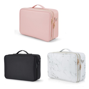 Professional <b>Makeup</b> Bag Travel <b>Makeup</b> Organizer <b>Case</b> Portable Make up Artist Bags with Brush Holder Adjustable Dividers - Product Image 1
