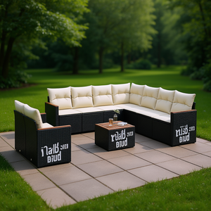 D0100XFTVH2 Conjunto de Sofás Modulares para Jardín, Ratán Sintético Negro, Muebles de Exterior, Elegantes Cojines de Espuma de Alta Densidad - Product Image 2