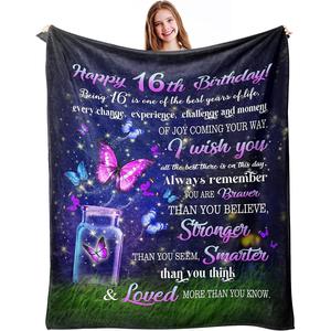 Couverture en flanelle pour 16e anniversaire, couverture de sieste légère et résistante à la décoloration pour lit, canapé, avec impression personnalisée - Product Image 3