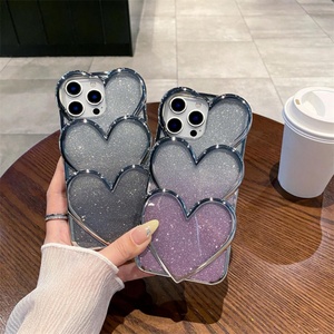 เคสโทรศัพท์ลายหัวใจ 3 มิติ แบบกลิตเตอร์ สำหรับ iPhone 16 15 14 13 12 Pro Max 11 ดีไซน์เก๋สไตล์ญี่ปุ่นเกาหลี น่ารัก นุ่มนิ่ม ใส - Product Image 2