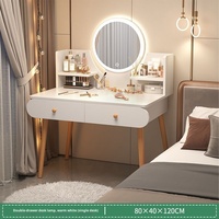 Table de toilette moderne éclairée en bois avec miroir et étagère 2 tiroirs bureau de maquillage meubles de chambre blanc gris organisateur de rangement