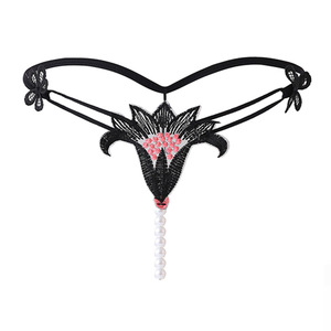 กางเกงในผู้หญิงแบบ Thong สีดำ เอวต่ำ ผลิตจากโพลีเอสเตอร์ ระบายอากาศได้ดี แบบเป้าเปิด ประดับมุก สำหรับผู้ใหญ่ - Product Image 5