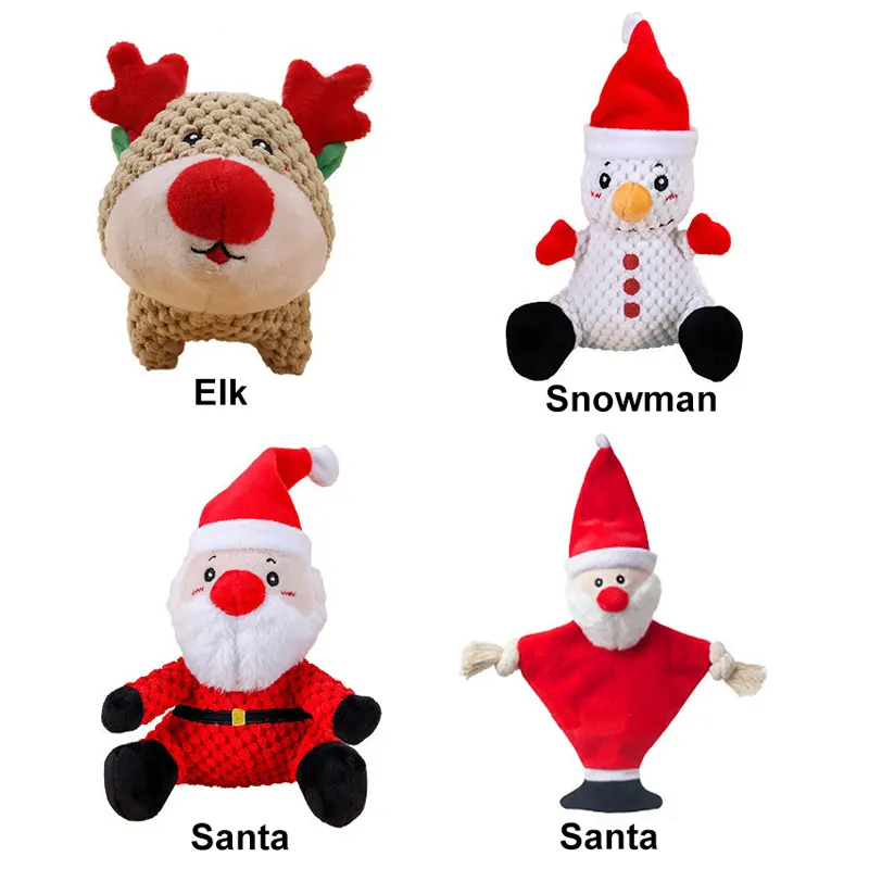 Santa snowman reindeer peluches pet toys christmas dog gift interactive squeaky soft pet plush toys for dog