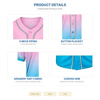 Pabrik OEM ODM Kustom Jersey Baseball Pria Warna Gradasi Pink Biru Kerah V Kancing Depan untuk Baseball