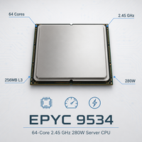 9534 서버 CPU 64 코어 128 스레드 2.45GHz 280W SP5 프로세서 엔터프라이즈 랙마운트 데이터 센터 서버