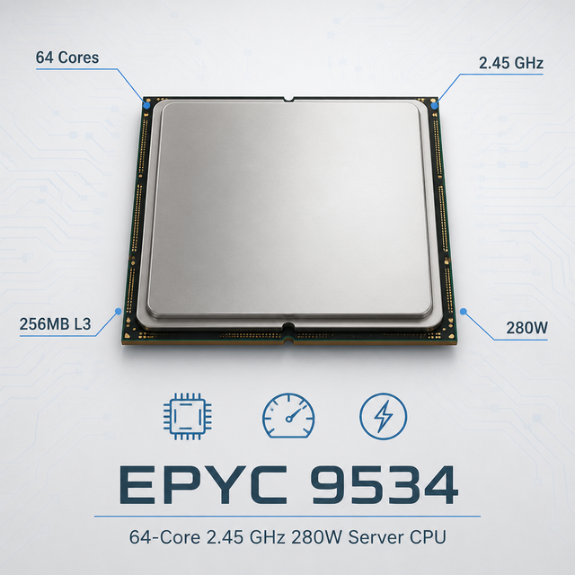 9534 Server CPU 64 Core 128 Threads 2.45GHz 280W SP5 Processor Enterprise Rackmount Data Center Server