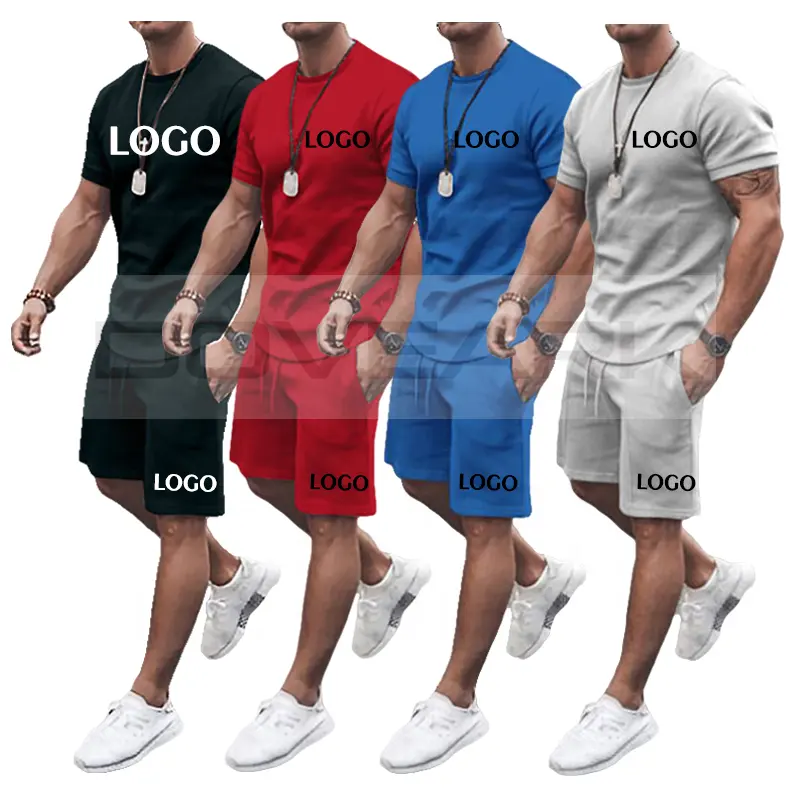 Özelleştirmek erkekler yaz setleri düz yaz t gömlek takım elbise erkekler için Logo ile en çok satan yaz t gömlek kolsuz şort