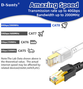 Câble Ethernet D-Sunty Cat8 2000 MHz 40 Gbit/s SFTP blindé 26AWG en cuivre massif, cordon de raccordement RJ45 en PVC pour réseau LAN extérieur - Product Image 6