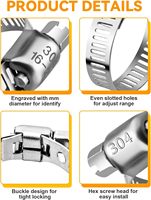Kit d'assortiment de colliers de serrage pour tuyaux, 70 pièces, colliers de serrage à vis sans fin en acier inoxydable 304, adaptés aux tuyaux de 1/4 " à 1 1/2 " (6 à 38 mm)