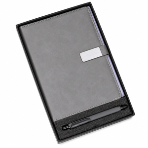 Set de Regalo de Cuaderno de Piel Sintética Gris con Clip Metálico, Cierre Magnético, Bolígrafo y Caja, para Oficina y Negocios - Product Image 3