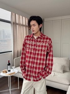 Cappotto Casual Retrò a Quadri con Perline e Maniche Lunghe, Anti-Pilling, in Poliestere/Cotone, Nuovo Stile Americano Autunnale per Coppie - Product Image 5