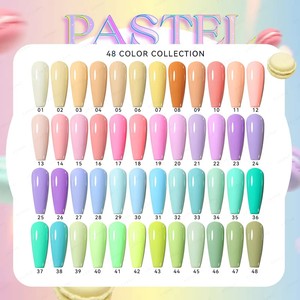 Juego de esmalte de <span class=keywords><strong>uñas</strong></span> de gel UV de 48 colores, colección de verano pastel, OEM con etiqueta privada de tarjeta de libro de colores gratis, novedad - Product Image 3