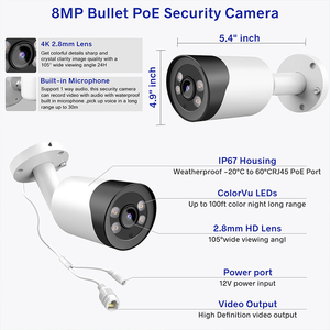 Vikylin Smart Security CCTV fotocamera 8Mp Colorvu <span class=keywords><strong>Ip</strong></span> <span class=keywords><strong>Camera</strong></span> da esterno 5MP microfono incorporato H.265 bulbo oculare WizSense telecamera di rete - Product Image 3