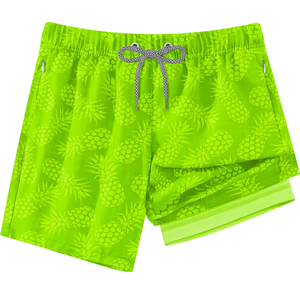 Maillot de bain décontracté pour homme à séchage rapide avec doublure de compression verte et fermeture éclair |   Tenue ajustable pour le surf, la plage et la salle de sport |   Lavable en machine 100% - Product Image 1